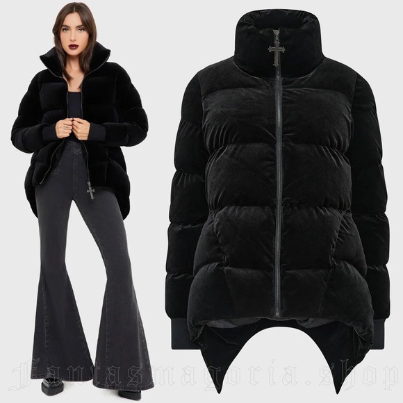 Killstar Jackets & Blazers - Killlstar Deadliest nightvelvet puffer coat jacket black Nwt goth whimsigoth